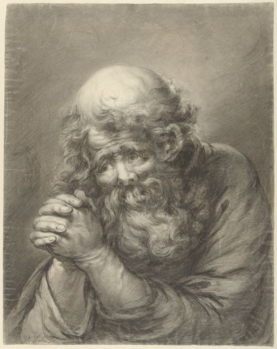 Oude man met baard met gevouwen handen door Nicolas Joseph Delin