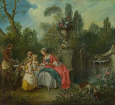Een dame in een tuin drinkt koffie met enkele kinderen, ca. 1742 door Nicolas Lancret