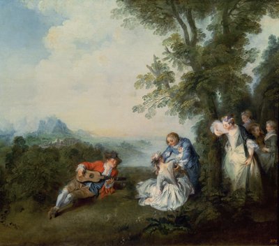 Een gezelschap aan de rand van het bos, 1720 door Nicolas Lancret
