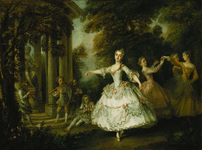 Mademoiselle Salle als Venus met de Drie Gratiën door Nicolas Lancret
