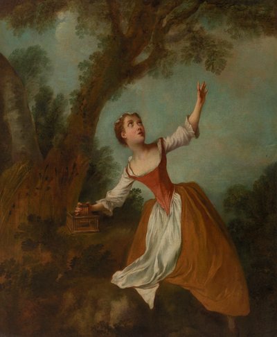 Open Kooi - Meisje in Landschap door Nicolas Lancret