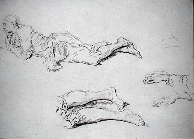 Studie van een man liggend op de grond door Nicolas Lancret