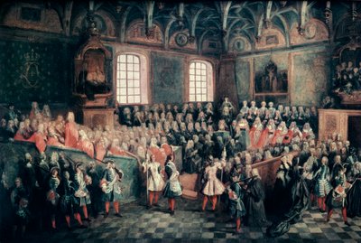 De zetel van Justitie in het Parlement van Parijs door Nicolas Lancret