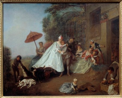 De aankomst van een dame in een door honden getrokken wagen (schilderij door Nicolas Lancret) door Nicolas Lancret