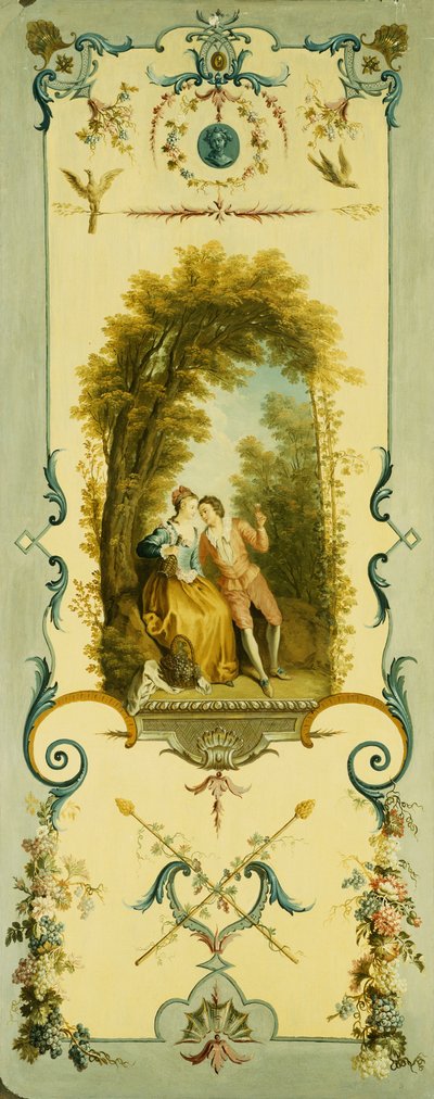 Drie decoratieve panelen met allegorieën van winter, zomer en herfst door Nicolas Lancret