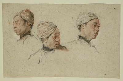 Drie Studies van het Hoofd van een Geturband Zwarte Man door Nicolas Lancret