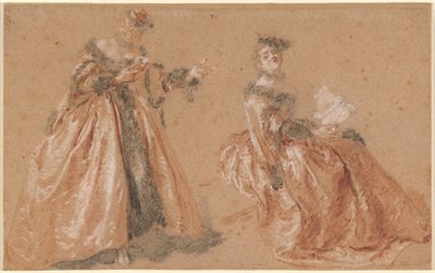 Twee elegante vrouwen in Poolse kleding door Nicolas Lancret