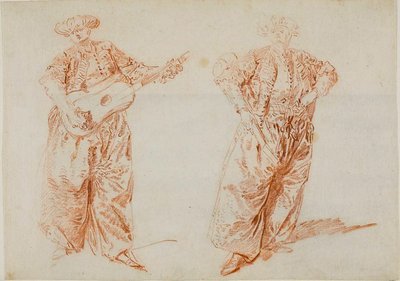 Twee studies van een gitarist in Turkse kleding door Nicolas Lancret
