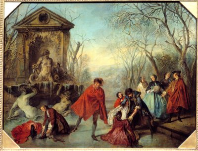 Winter Schaatsen op een bevroren meer door Nicolas Lancret