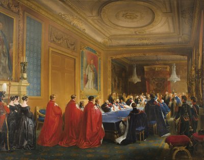 Louis-Philippe ontvangt de Orde van de Kousenband uit handen van een jonge koningin Victoria, 1844 door Nicolas Louis Francois Gosse