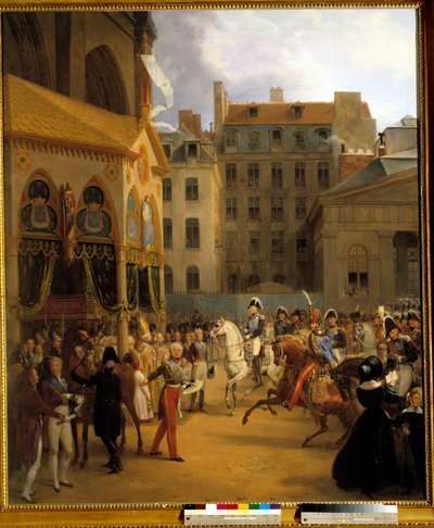 Terugkeer van koning Karel X in Parijs, op weg naar Notre-Dame, na de dood van koning Lodewijk XVIII door Nicolas Louis Francois Gosse