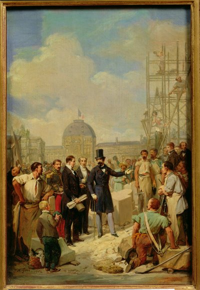 Studie voor Napoleon III (1808-73) bezoekt de werken in het Louvre, 1854 door Nicolas Louis Francois Gosse
