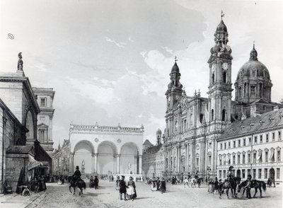 Koninklijk Paleis, Hal van Maarschalken en Kerk van de Theatijnen in München, eerste helft negentiende eeuw door Nicolas Marie Joseph Chapuy