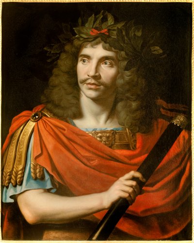 Portret van de Franse komiek en toneelschrijver Jean-Baptiste Poquelin, bekend als Molière door Nicolas Mignard