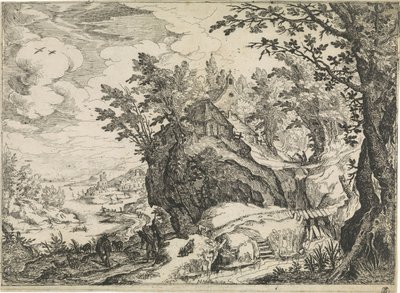 Berglandschap met een kerk door Nicolas Moillon