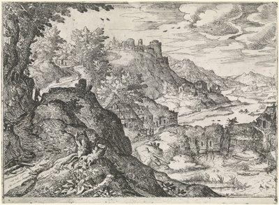 Berglandschap met een watermolen door Nicolas Moillon