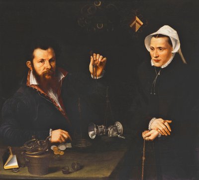 Portret van een Essai-meester en zijn vrouw, halflang door Nicolas Neufchatel