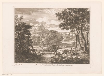 Berglandschap met figuren bij rivier door Nicolas Perelle