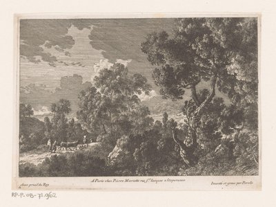 Boslandschap met herders met kudde door Nicolas Perelle