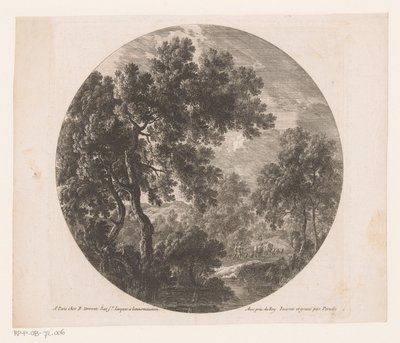 Boslandschap met twee mannen achter kudde door Nicolas Perelle