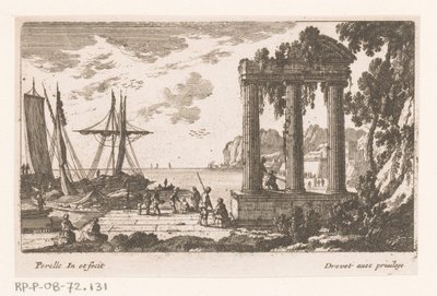 Havengezicht met drie zuilen door Nicolas Perelle