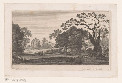 Herder met twee koeien bij water door Nicolas Perelle