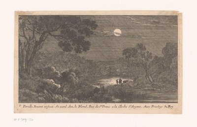 Landschap bij nacht met reizigers door Nicolas Perelle