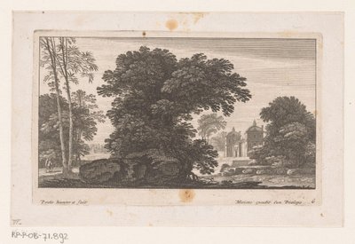 Landschap met bomen en landhuis Landschappen (series title) door Nicolas Perelle