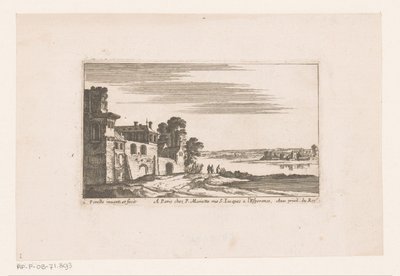 Landschap met gebouwen bij rivier door Nicolas Perelle