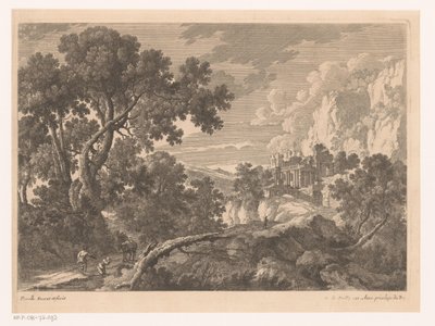 Landschap met knielende figuur bij een ezel door Nicolas Perelle