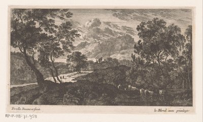 Landschap met drinkende runderen door Nicolas Perelle