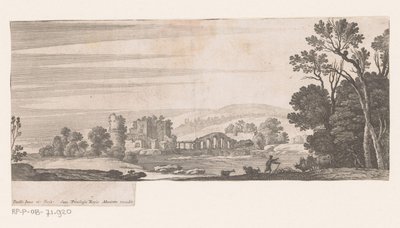 Rivierlandschap met brug met vijf bogen door Nicolas Perelle