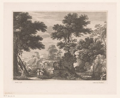Rivierlandschap met vlucht naar Egypte door Nicolas Perelle