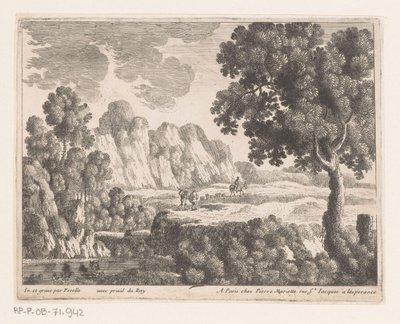 Vlakte in heuvelachtig landschap met figuren door Nicolas Perelle