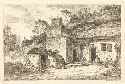 Een Huisje met Twee Mannen bij de Deur door Nicolas Perignon