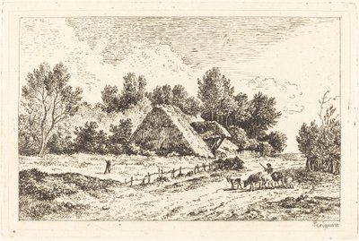 Een Laag Huisje met een Herder die Zijn Kudde Leidt door Nicolas Perignon