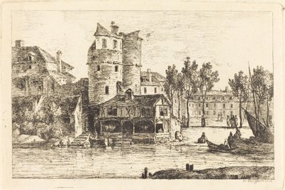 Stad aan een Rivieroever met Twee Ronde Torens door Nicolas Perignon