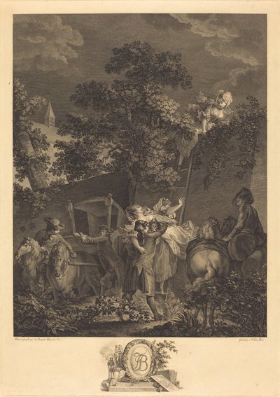 De Nachtelijke Ontvoering door Nicolas Ponce after Pierre Antoine Baudouin