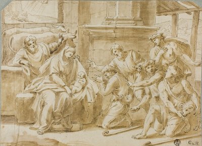 Aanbidding van de herders door Nicolas Poussin