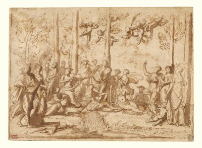 Apollo en de Muzen op de berg Parnassus door Nicolas Poussin