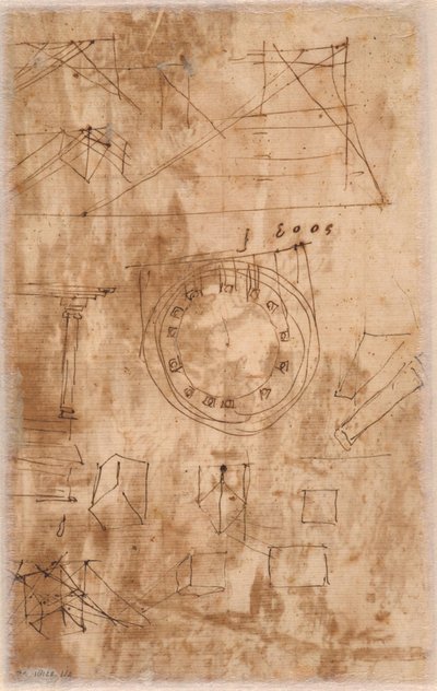 Architectonische krabbels (verso) door Nicolas Poussin