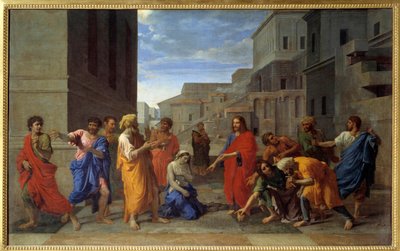 Christus en de overspelige vrouw door Nicolas Poussin
