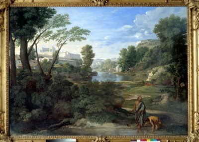 Diogene die zijn kom weggooit. Schilderij door Nicolas Poussin door Nicolas Poussin