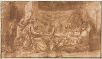 Laatste Sacrament (recto); Drie Hoofden en Andere Schetsen (verso) door Nicolas Poussin