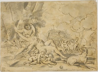 Figuren, wagen en hond door Nicolas Poussin