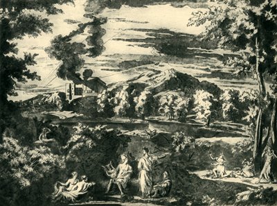 Landschap met Orpheus en Eurydice door Nicolas Poussin