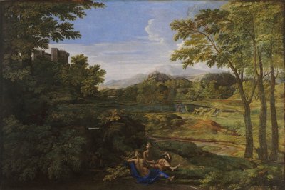 Landschap met twee nimfen en een slang, ca. 1659 door Nicolas Poussin