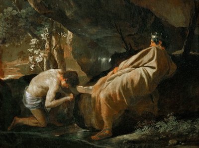 Midas bij de bron van de rivier Pactolus door Nicolas Poussin