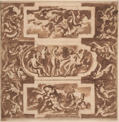 Modello voor een Plafond: Diana en de Dode Endymion, het Oordeel van Parijs, en de Dood van Adonis door Nicolas Poussin