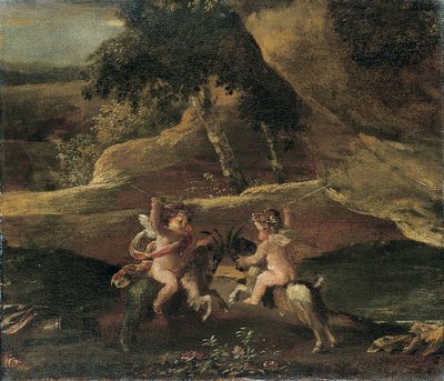 Putti vechtend op geiten door Nicolas Poussin